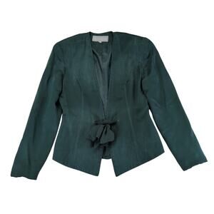Vintage Dorothy Schoelen Platinum Emerald Green Tie Front Blazer Jacket Sz Small